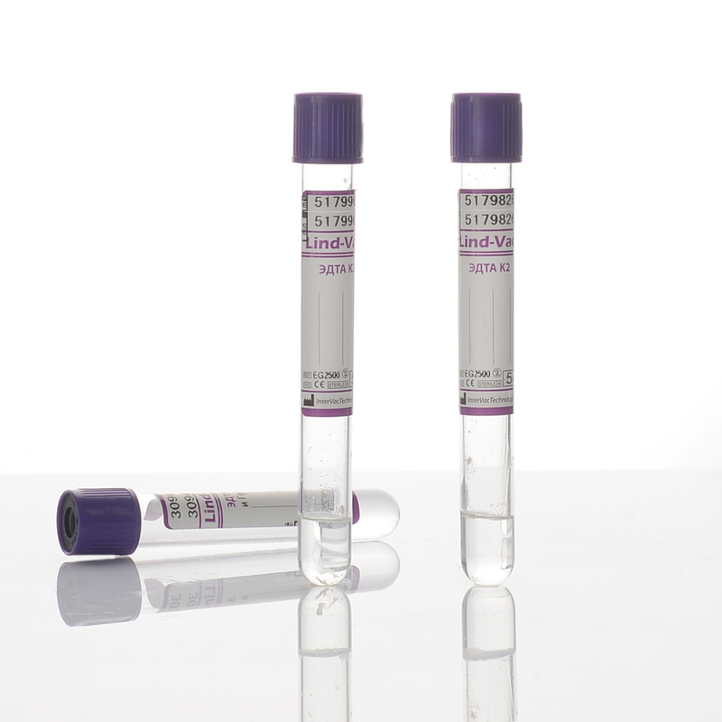 Вакуумна Пробірка Lind-Vac® 16x100 мм, K2 ЕДТА/гель, 9 мл, бузкова кришка